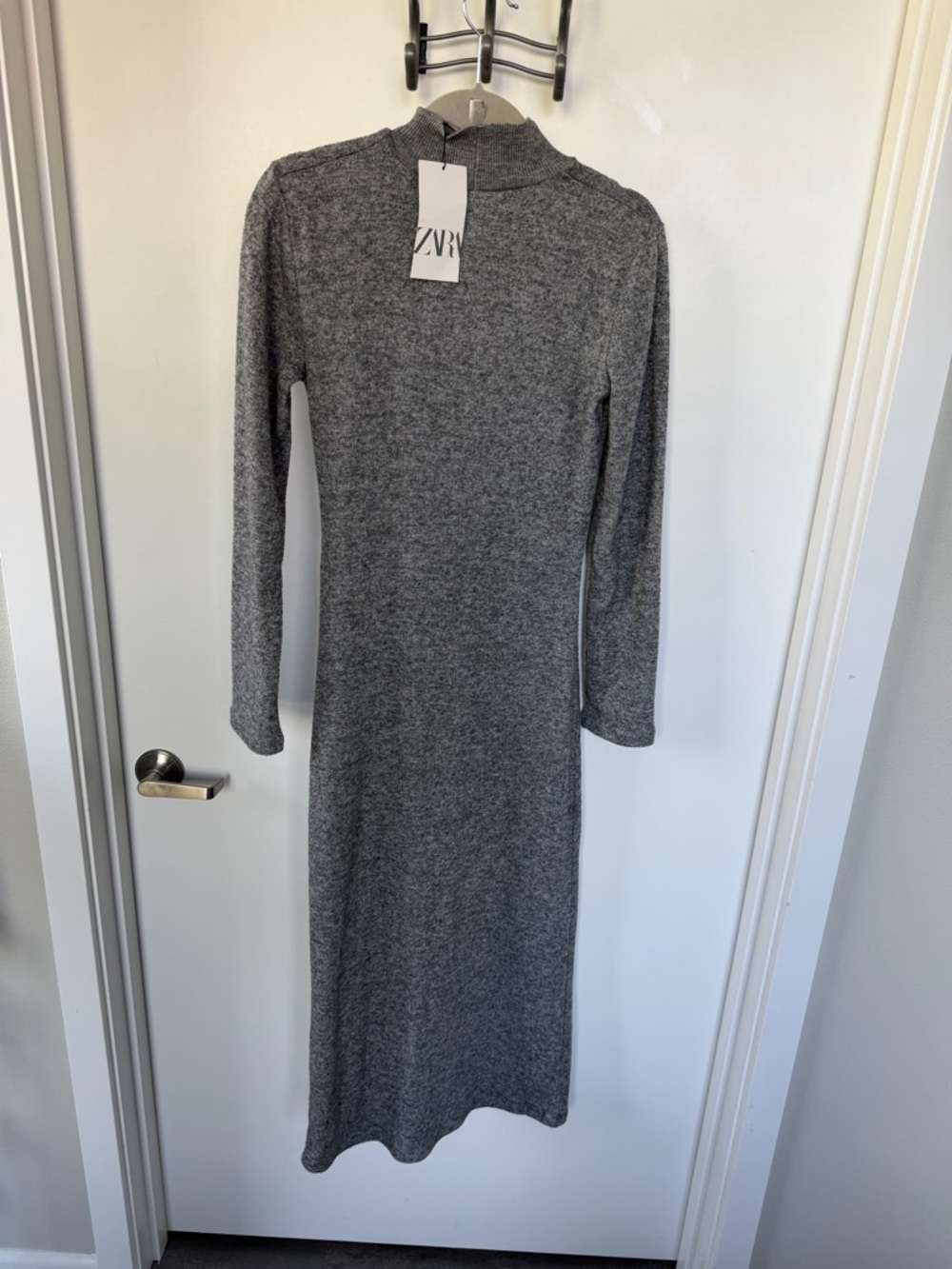 ZARA Heather Gray Long-Sleeve Knit Midi Dress